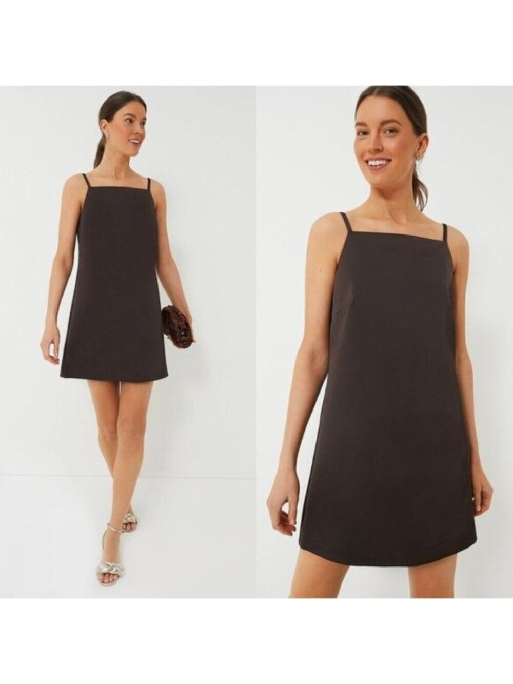 Tuckernuck Chocolate Satin Lara Square Neck Cocktail Mini Dress Brown 6